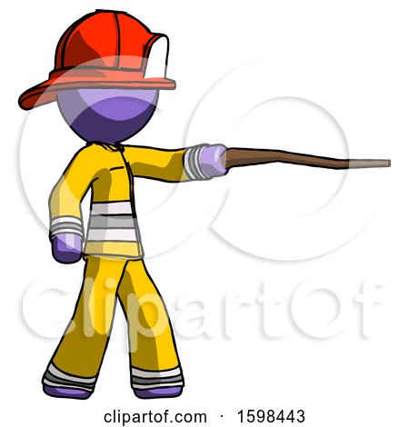 Purple Firefighter Fireman Man Pointing with Hiking Stick by Leo Blanchette