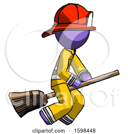 Purple Firefighter Fireman Man Flying on Broom by Leo Blanchette