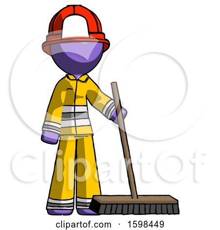 Purple Firefighter Fireman Man Standing with Industrial Broom by Leo Blanchette