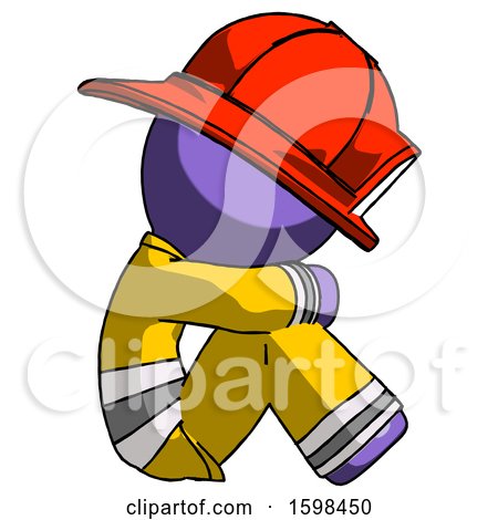 Purple Firefighter Fireman Man Sitting with Head down Facing Sideways Right by Leo Blanchette