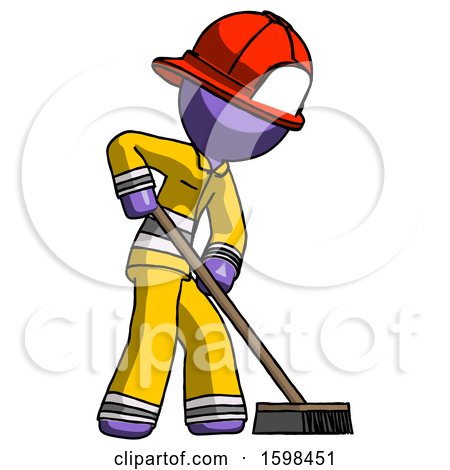 Purple Firefighter Fireman Man Cleaning Services Janitor Sweeping Side View by Leo Blanchette