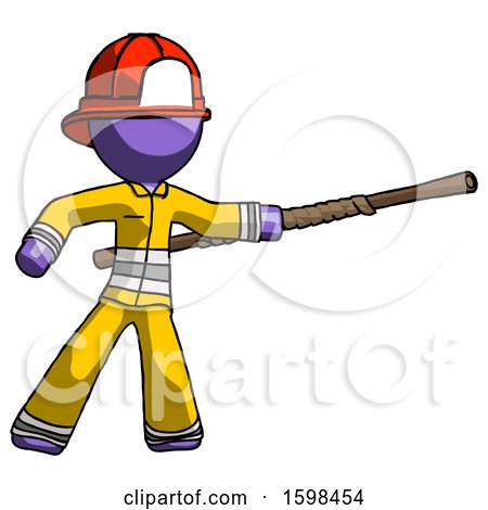 Purple Firefighter Fireman Man Bo Staff Pointing Right Kung Fu Pose by Leo Blanchette
