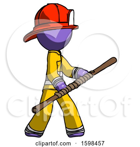 Purple Firefighter Fireman Man Holding Bo Staff in Sideways Defense Pose by Leo Blanchette