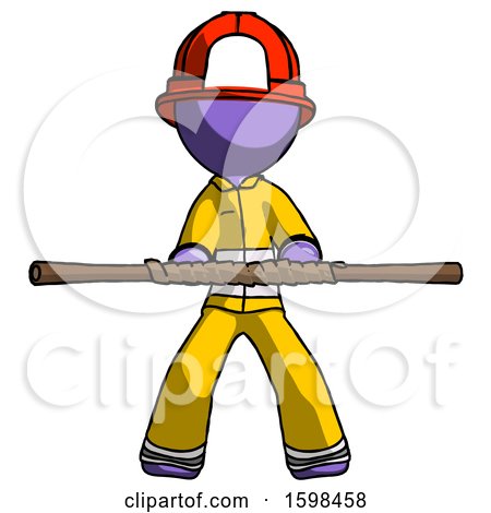 Purple Firefighter Fireman Man Bo Staff Kung Fu Defense Pose by Leo Blanchette