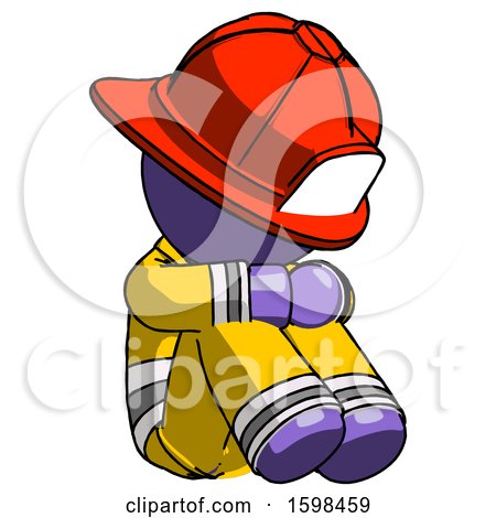 Purple Firefighter Fireman Man Sitting with Head down Facing Angle Right by Leo Blanchette