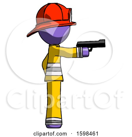 Purple Firefighter Fireman Man Firing a Handgun by Leo Blanchette