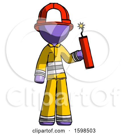 Purple Firefighter Fireman Man Holding Dynamite with Fuse Lit by Leo Blanchette