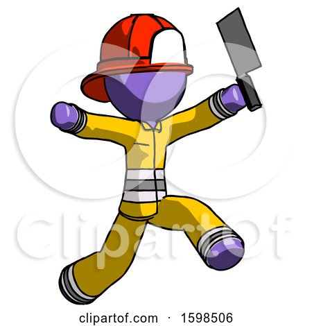Purple Firefighter Fireman Man Psycho Running with Meat Cleaver by Leo Blanchette