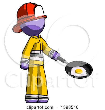 Purple Firefighter Fireman Man Frying Egg in Pan or Wok Facing Right by Leo Blanchette