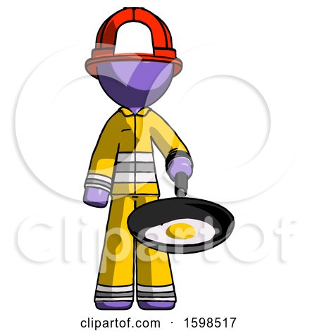Purple Firefighter Fireman Man Frying Egg in Pan or Wok by Leo Blanchette
