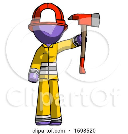 Purple Firefighter Fireman Man Holding up Red Firefighter's Ax by Leo Blanchette