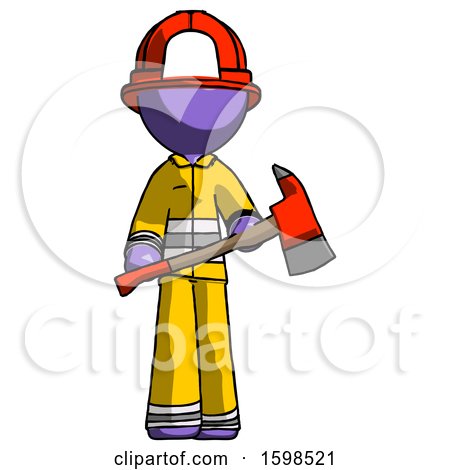 Purple Firefighter Fireman Man Holding Red Fire Fighter's Ax by Leo Blanchette