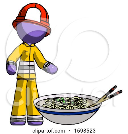 Purple Firefighter Fireman Man and Noodle Bowl, Giant Soup Restaraunt Concept by Leo Blanchette