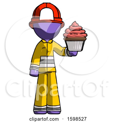 Purple Firefighter Fireman Man Presenting Pink Cupcake to Viewer by Leo Blanchette