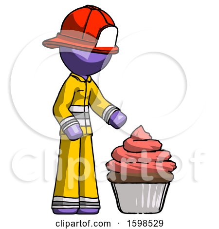 Purple Firefighter Fireman Man with Giant Cupcake Dessert by Leo Blanchette