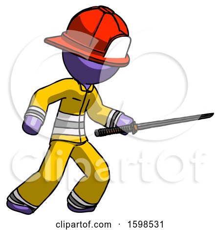 Purple Firefighter Fireman Man Stabbing with Ninja Sword Katana by Leo Blanchette