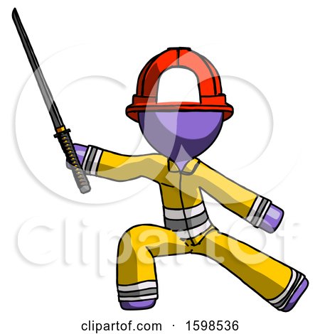 Purple Firefighter Fireman Man with Ninja Sword Katana in Defense Pose by Leo Blanchette