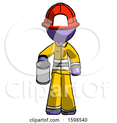 Purple Firefighter Fireman Man Begger Holding Can Begging or Asking for Charity by Leo Blanchette