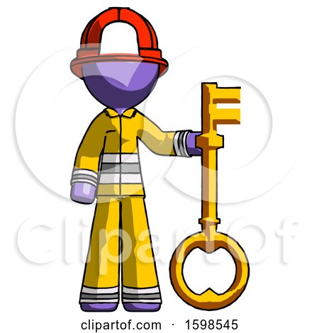 Purple Firefighter Fireman Man Holding Key Made of Gold by Leo Blanchette