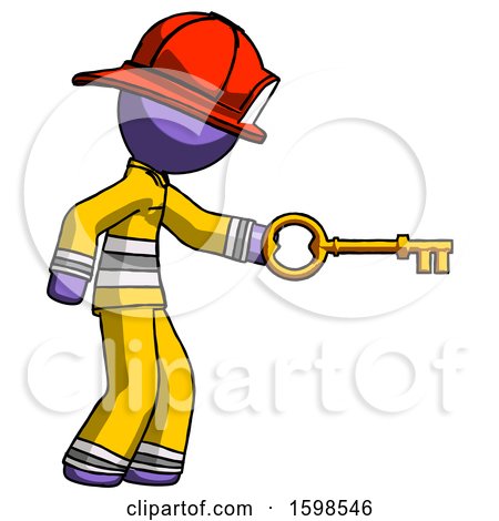 Purple Firefighter Fireman Man with Big Key of Gold Opening Something by Leo Blanchette