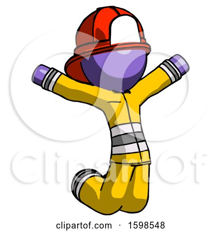 Purple Firefighter Fireman Man Jumping or Kneeling with Gladness by Leo Blanchette