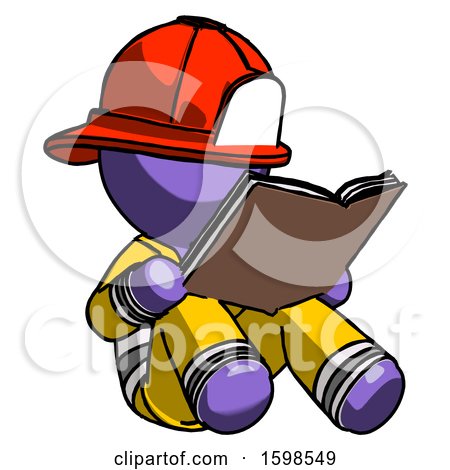 Purple Firefighter Fireman Man Reading Book While Sitting down by Leo Blanchette