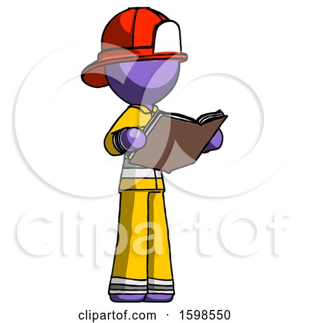 Purple Firefighter Fireman Man Reading Book While Standing up Facing Away by Leo Blanchette