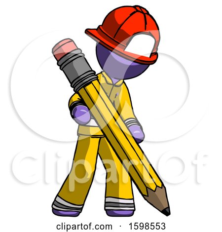 Purple Firefighter Fireman Man Writing with Large Pencil by Leo Blanchette