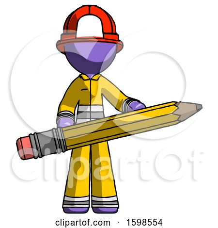Purple Firefighter Fireman Man Writer or Blogger Holding Large Pencil by Leo Blanchette