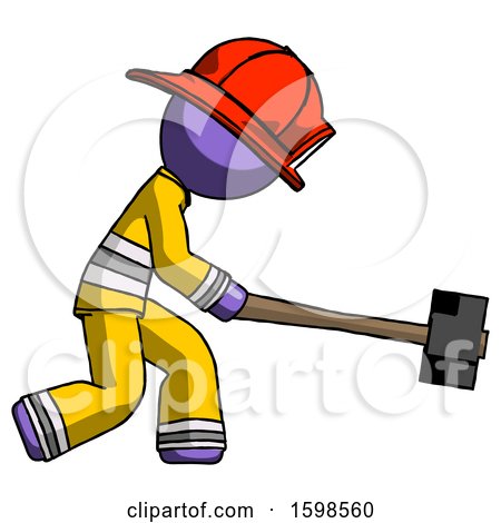 Purple Firefighter Fireman Man Hitting with Sledgehammer, or Smashing Something by Leo Blanchette
