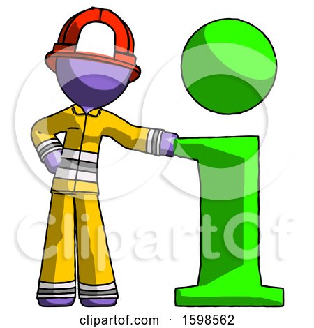Purple Firefighter Fireman Man with Info Symbol Leaning up Against It by Leo Blanchette
