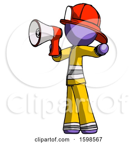 Purple Firefighter Fireman Man Shouting into Megaphone Bullhorn Facing Left by Leo Blanchette