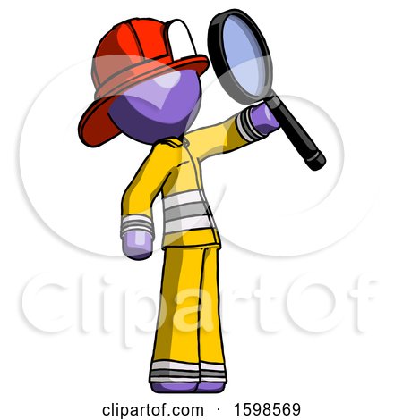 Purple Firefighter Fireman Man Inspecting with Large Magnifying Glass Facing up by Leo Blanchette