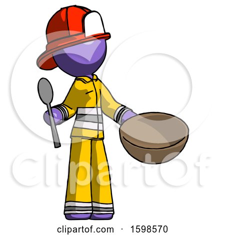 Purple Firefighter Fireman Man with Empty Bowl and Spoon Ready to Make Something by Leo Blanchette