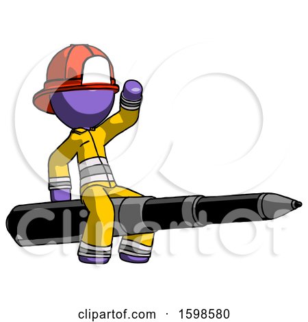 Purple Firefighter Fireman Man Riding a Pen like a Giant Rocket by Leo Blanchette