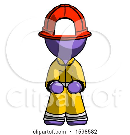 Purple Firefighter Fireman Man Squatting Facing Front by Leo Blanchette
