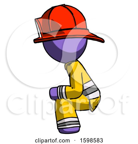 Purple Firefighter Fireman Man Squatting Facing Left by Leo Blanchette