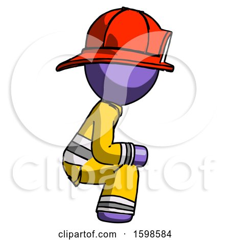 Purple Firefighter Fireman Man Squatting Facing Right by Leo Blanchette