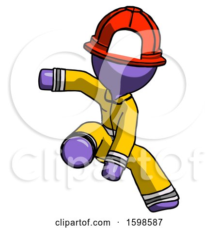Purple Firefighter Fireman Man Action Hero Jump Pose by Leo Blanchette