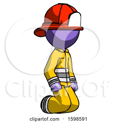 Purple Firefighter Fireman Man Kneeling Angle View Right by Leo Blanchette
