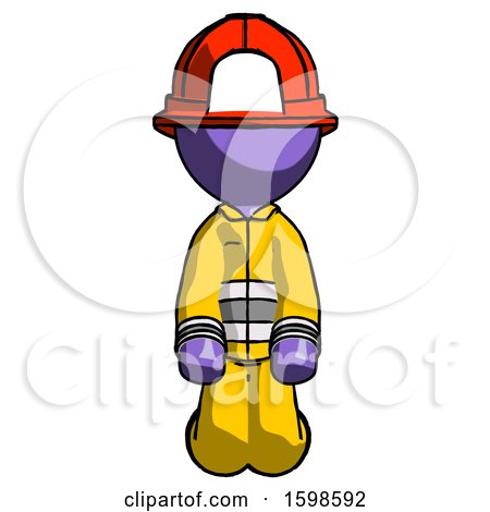 Purple Firefighter Fireman Man Kneeling Front Pose by Leo Blanchette