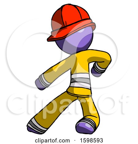 Purple Firefighter Fireman Man Karate Defense Pose Left by Leo Blanchette
