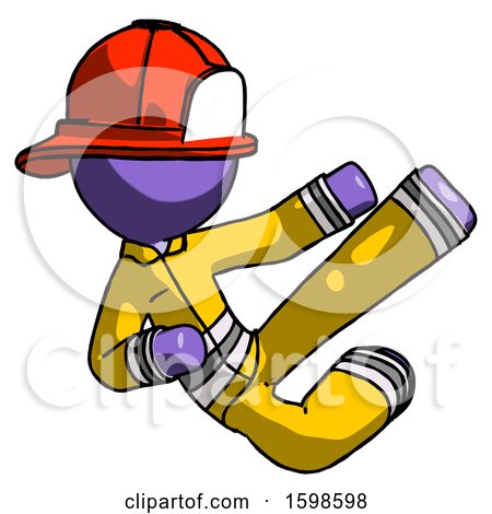 Purple Firefighter Fireman Man Flying Ninja Kick Right by Leo Blanchette