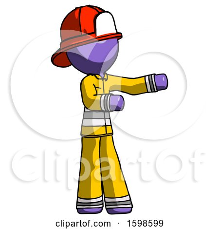 Purple Firefighter Fireman Man Presenting Something to His Left by Leo Blanchette