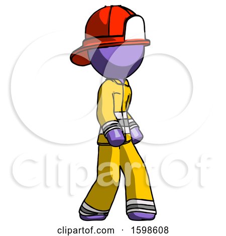 Purple Firefighter Fireman Man Walking Turned Right Front View by Leo Blanchette