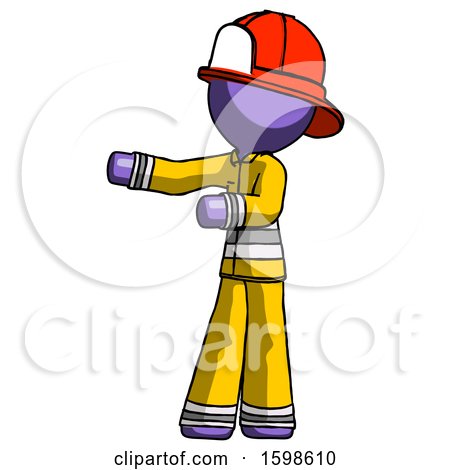 Purple Firefighter Fireman Man Presenting Something to His Right by Leo Blanchette
