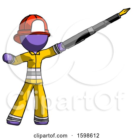 Purple Firefighter Fireman Man Pen Is Mightier Than the Sword Calligraphy Pose by Leo Blanchette