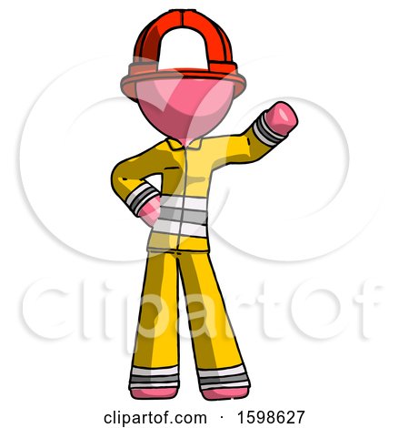 Pink Firefighter Fireman Man Waving Left Arm with Hand on Hip by Leo Blanchette