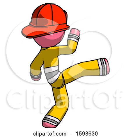 Pink Firefighter Fireman Man Kick Pose by Leo Blanchette