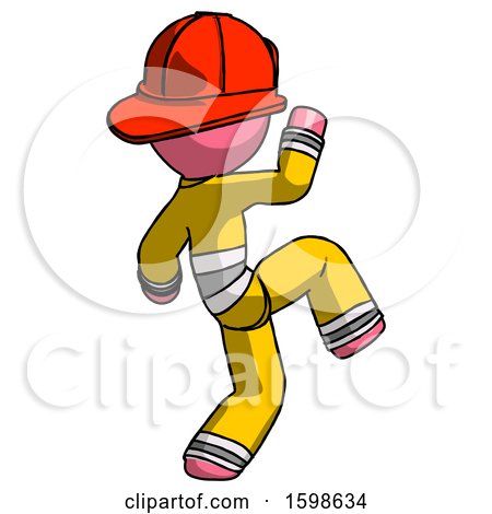 Pink Firefighter Fireman Man Kick Pose Start by Leo Blanchette